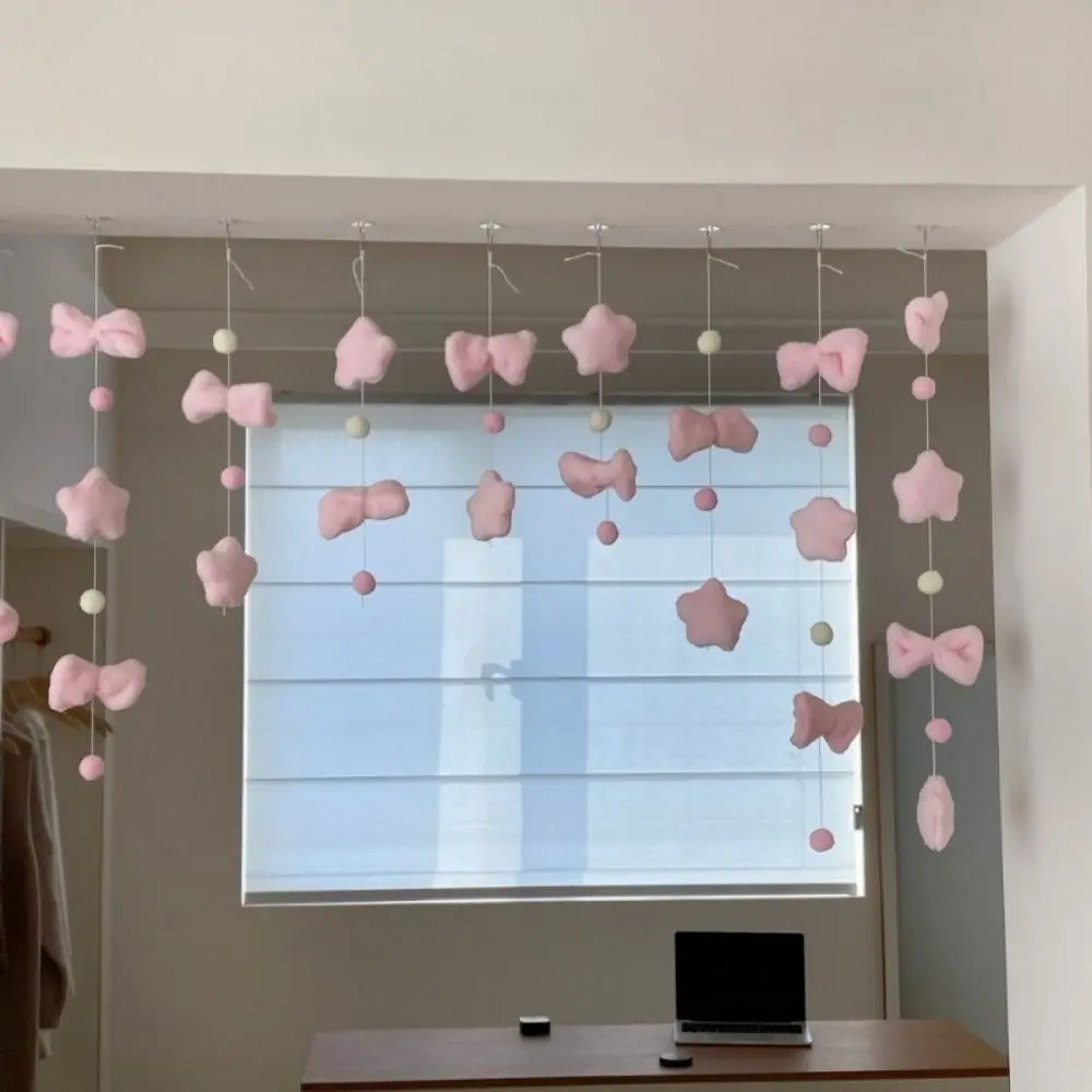 7/9 String Tassel Door Curtain Hanging Bow Five Star Shaped String Tassel Curtain Pink Door Decoration Curtain for Living Room