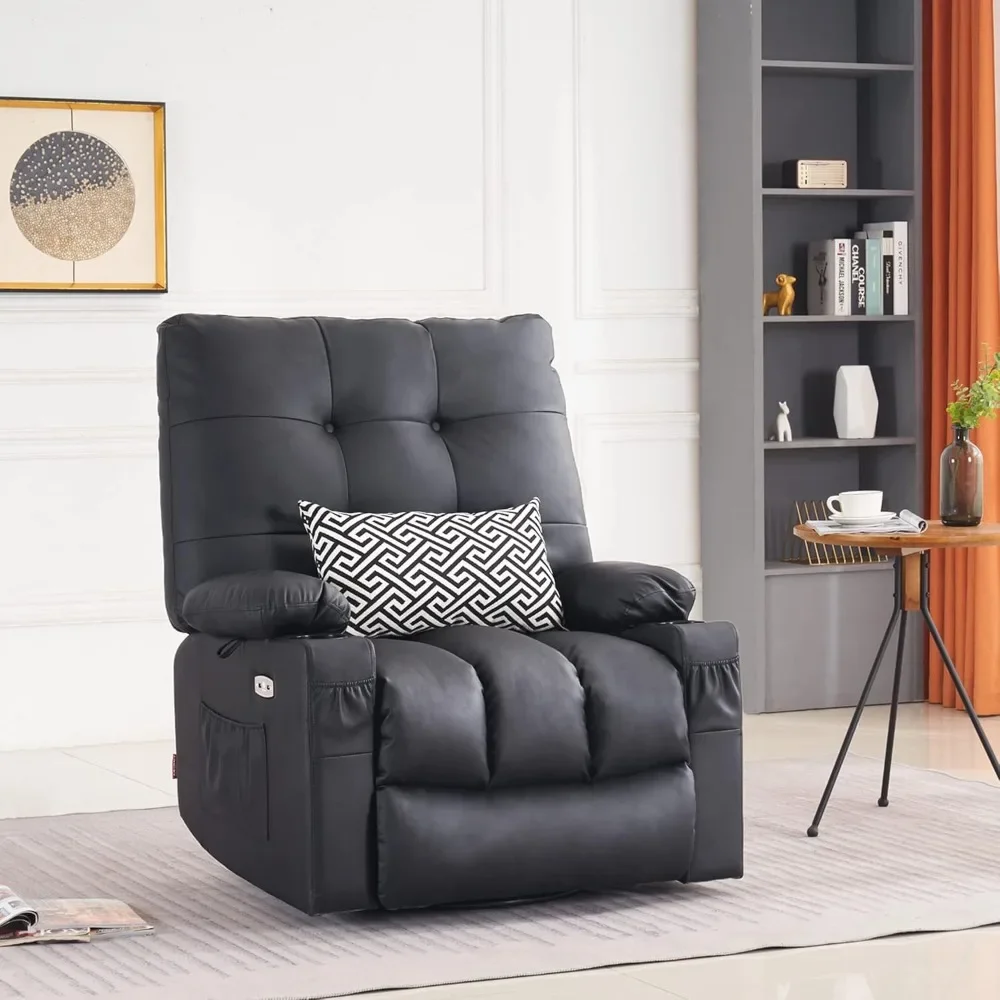 Large Power Swivel Glider Rocker Recliner Chair with Vibration and Heat for Nursery and USB Ports, Cup Holders and Pockets