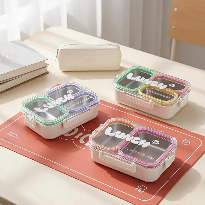 304 Stainless Steel 720ml Leak Proof Lunch Box 3 Compartments With Cutlery For Kids School Office Outdoor Picnics
