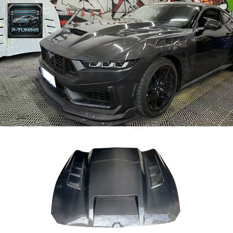 

Carbon Fiber TF Style Front Hood for Ford Mustang 2024+ Upgraded Front Engine Bonnet Hood Vents Cover Bodykit