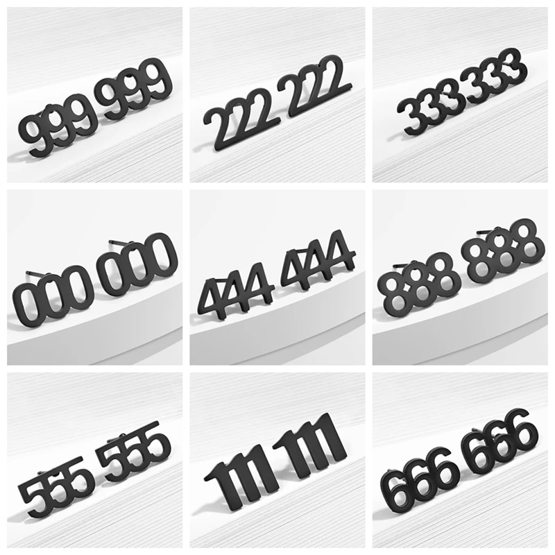 Men Punk Black Lucky Number Stud Earrings for Women Girls Stainless Steel Trendy Earrings Post Personalize Earbone Stud Jewelry