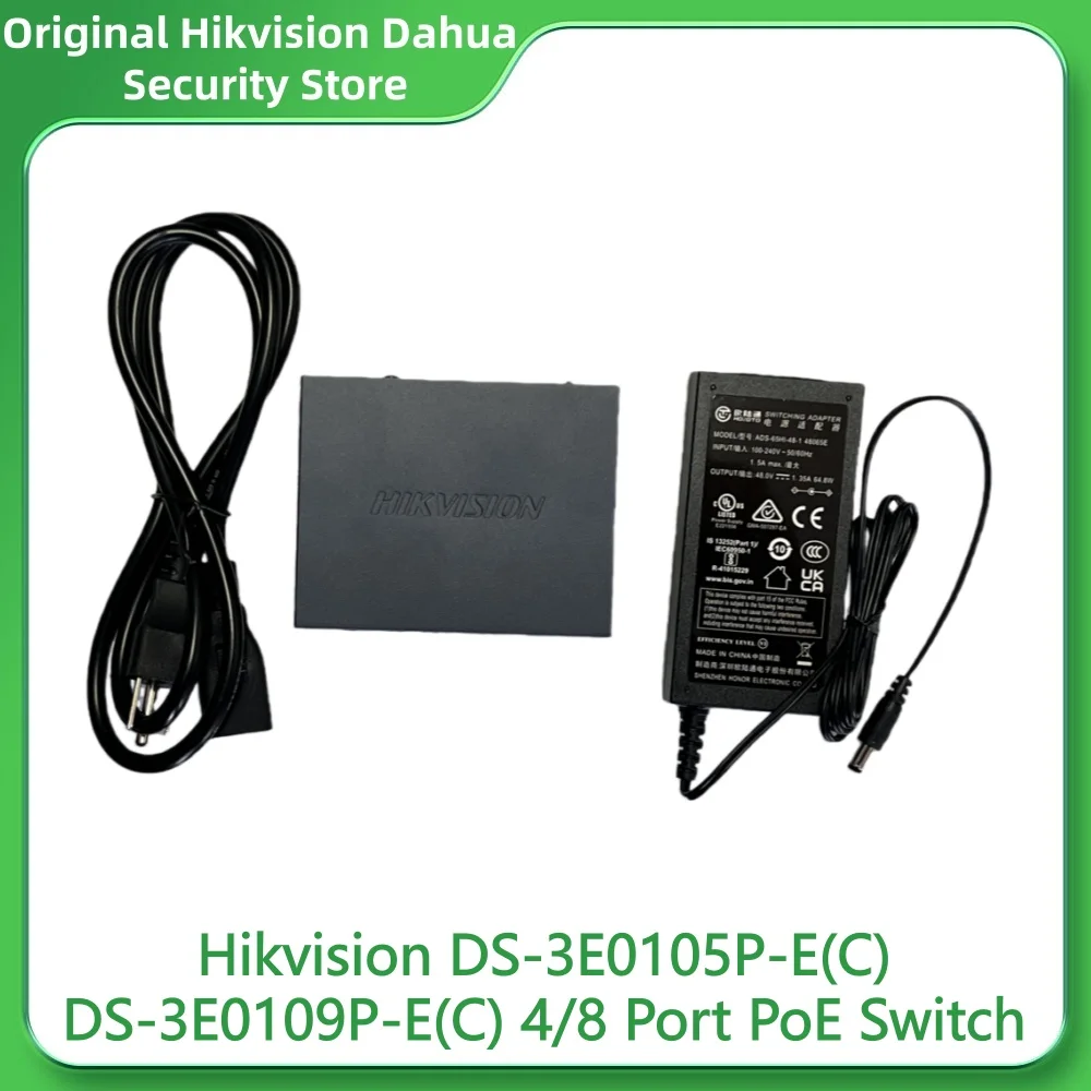 Hikvision DS-3E0105P-E(C) DS-3E0109P-E(C) 4/8 Port PoE Switch 300m Long Range 6KV Surge Protection for IP Camera Video Intercom