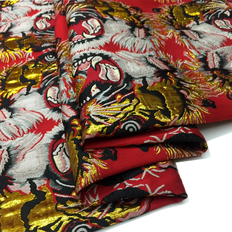 Jacquard Brocade Fabric European Brand Design Tiger Head Pattern Hot Stamping Fashion Catwalk Clothing Dress Fabrics by Meter