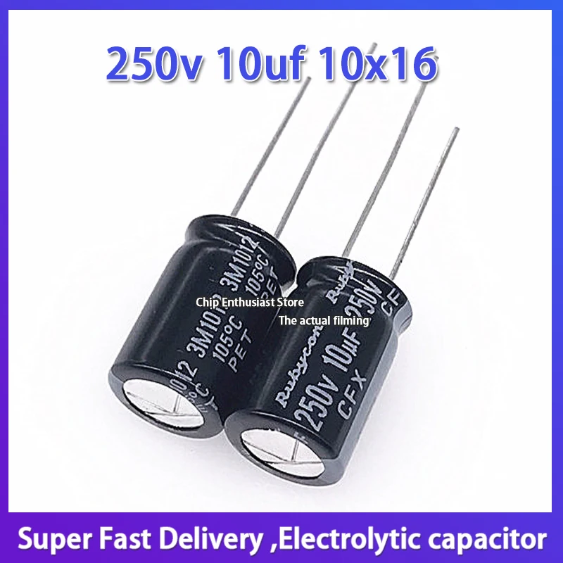 10pcs Rubycon imported electrolytic capacitor 250v 10uf 10x16 Ruby CFX high frequency, low resistance and long service life