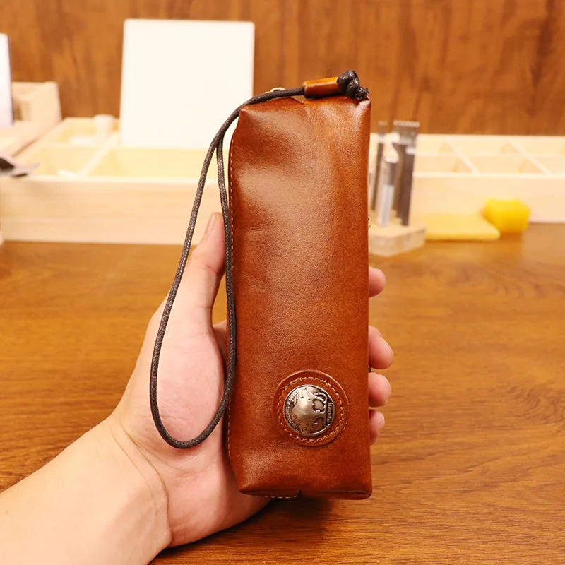 New first-layer cowhide retro and old glasses bag vegetable tanned leather polished storage leather bag