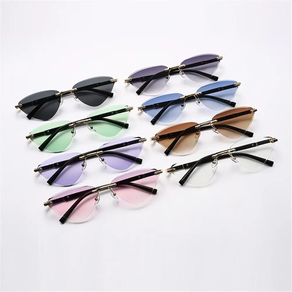 Triangular Cat Eye Sunglasses Punk Cut-Edge Unique Temples Shades UV400 Protection Hip-Hop Sun Glasses