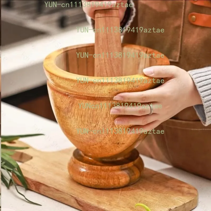 Commercial Household Wooden Mortar Bowl Manual Masher Food Processing Container