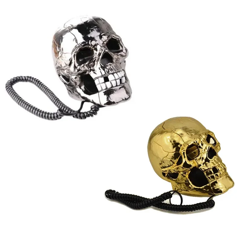 1pcs Unique Cool Skull Head Skeleton Shaped Led Flashing Eyes Corded Land Line Home Office Desk Telephone Table Decoration