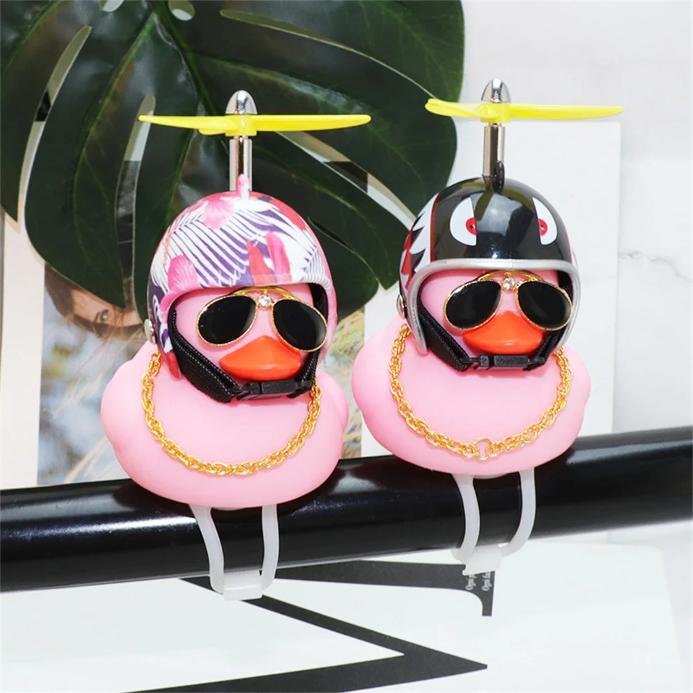 Standing Small Pink Duck Bicycle Bell Luminous Airscrew Helmet Duck Ducky Motor Bike Bell Wind Motor Riding Cycling Lights Horn