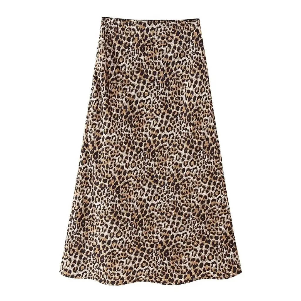 

Women's Animal Print Silk Satin Texture Skirt European American Style Winter Collection Wholesale Clothing