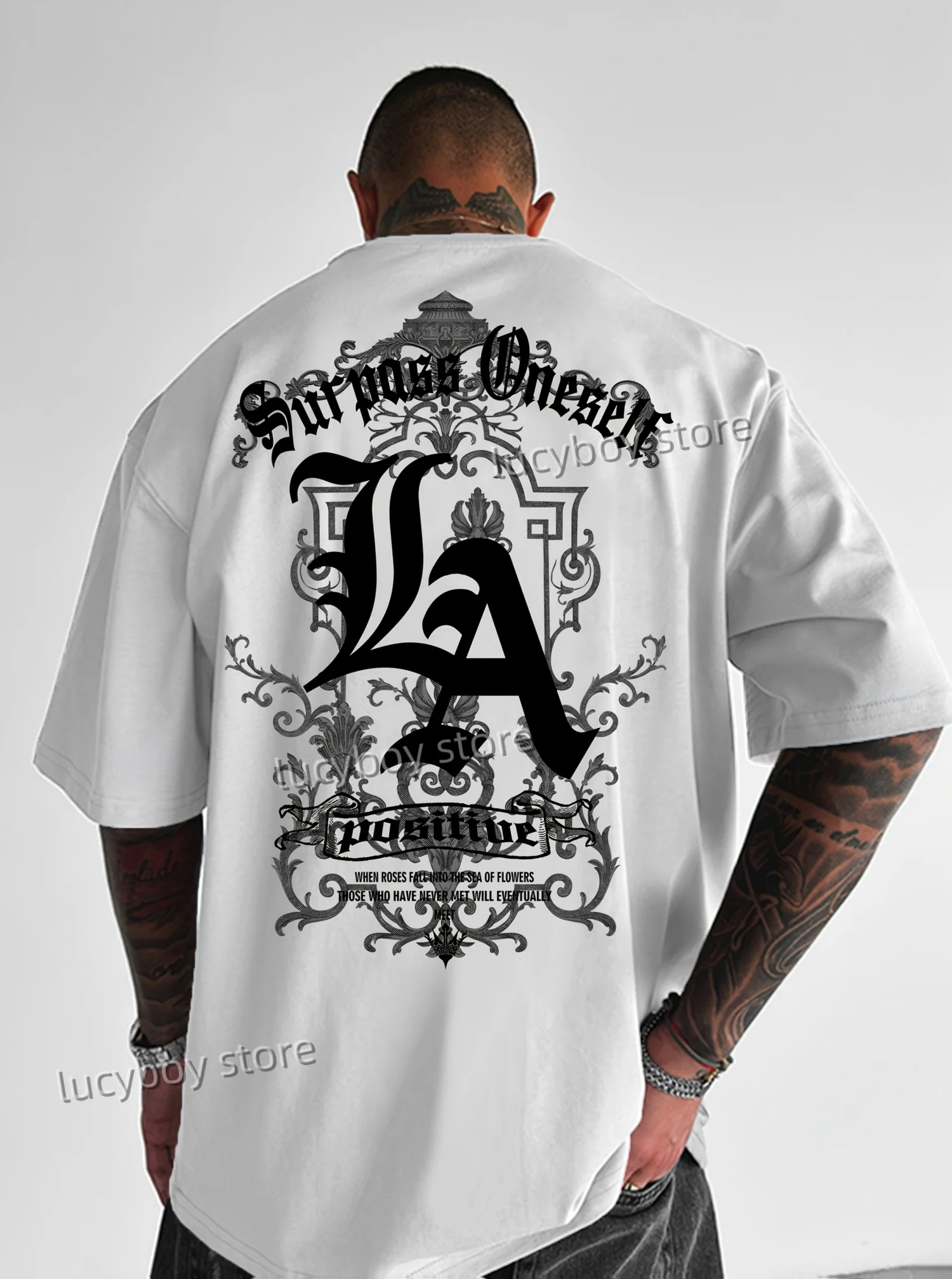 2025 Summer Men Sports Loose Comfortable Men's T-shirt Letter LA print Men's Short-sleeved Top Daily Street Mens T-shirt image 4