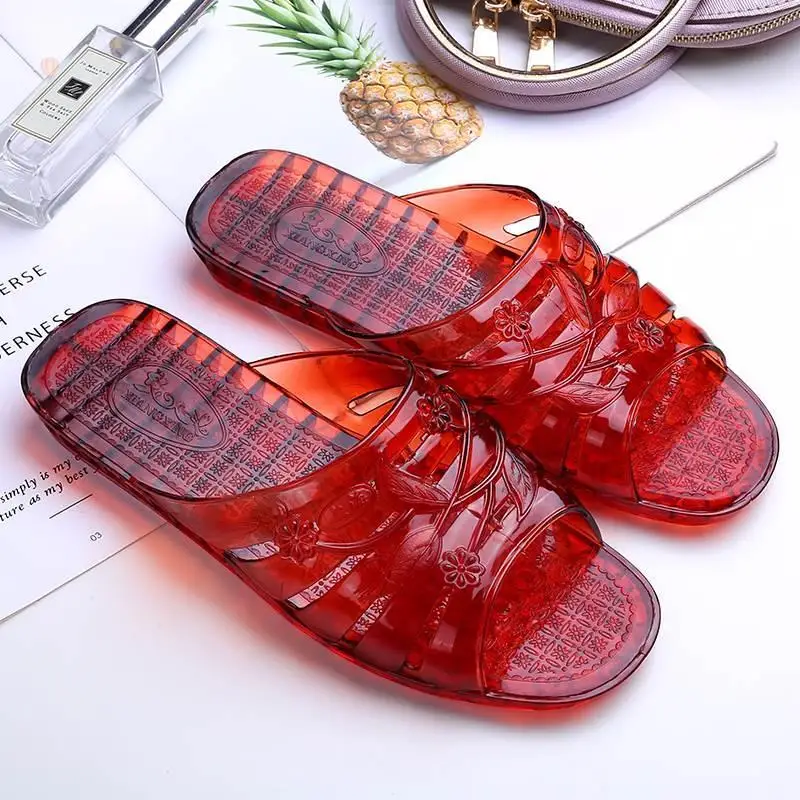 

Retro Crystal Slippers Women's Batoom Slippers Anti-slip Soft Bot Flat Bot Plastic Jelly Slippers Home Comfortable
