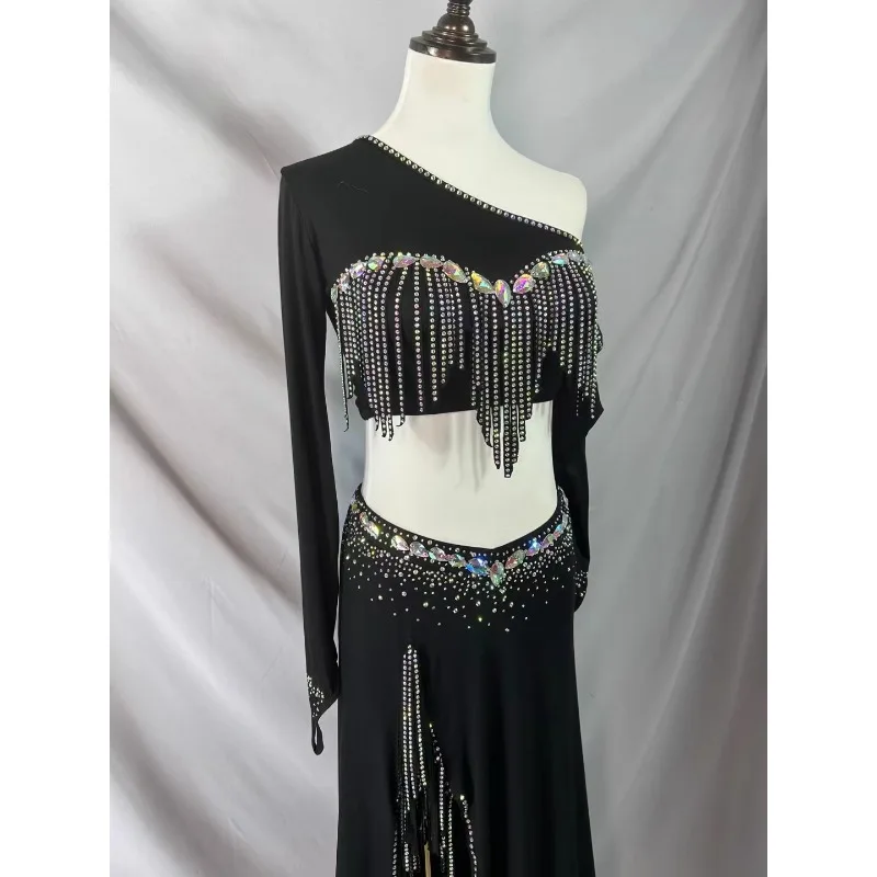 Dostosowany kostium do tańca brzucha 2025 Nowy luksusowy błyszczący kostium do tańca brzucha zestaw znanej nauczycielki Bellydance Skirt