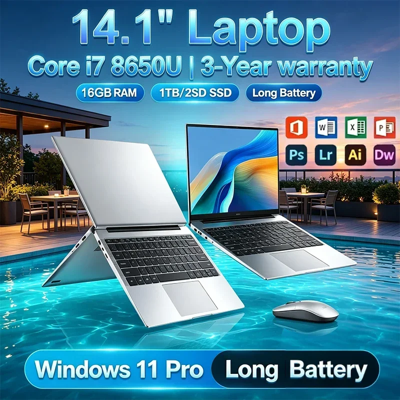 Intel Core I7 8650U Laptop Ultra Slim Laptop 14.1“ Windows 11 Notebook Computer 16GB RAM 1TB SSD Office Study Laptop