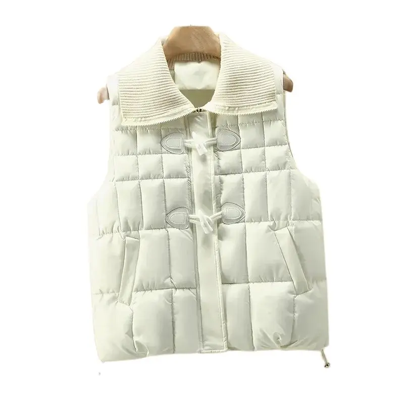 

Autumn Winter Short Vest Jacket Women New Loose Lapel Vests Coat Fashion Horn Button Top Outerwear Pure Colour Waistcoat Female