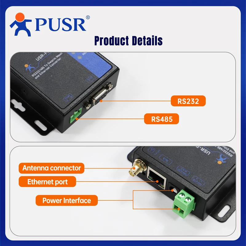PUSR Serial/Ethernet to Wireless Swarm Converter Data Encryption Long Communication Distance Fast Networking USR-FQ610