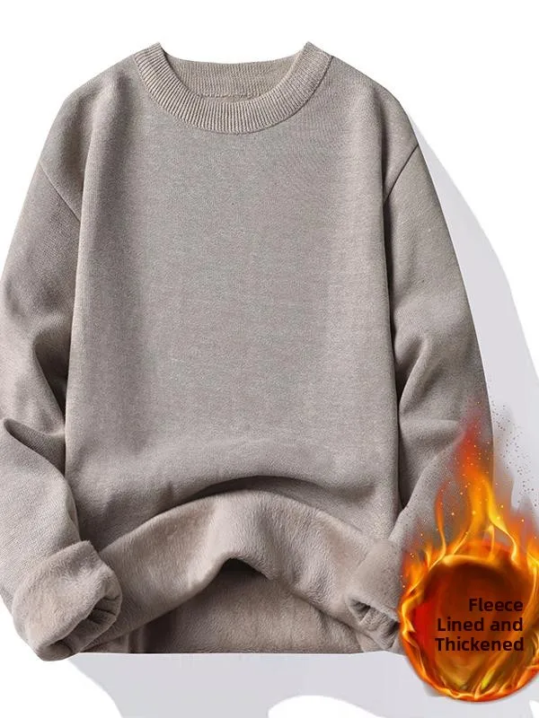 

Мужской зимний утепленный вязаный свитер с круглым вырезом, свободный крой, длинный рукав, термотоп, модный городской стиль, повседневная вязаная одежда