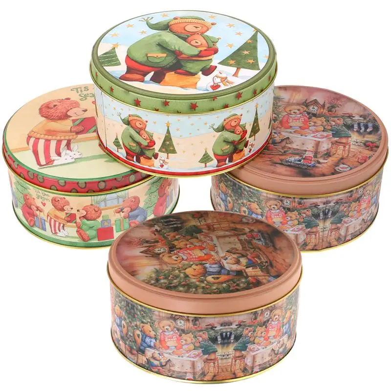 

4 Pcs Christmas Tinplate Cases Candy Biscuit Storage Cases Cookie Boxes (Mixed Style)