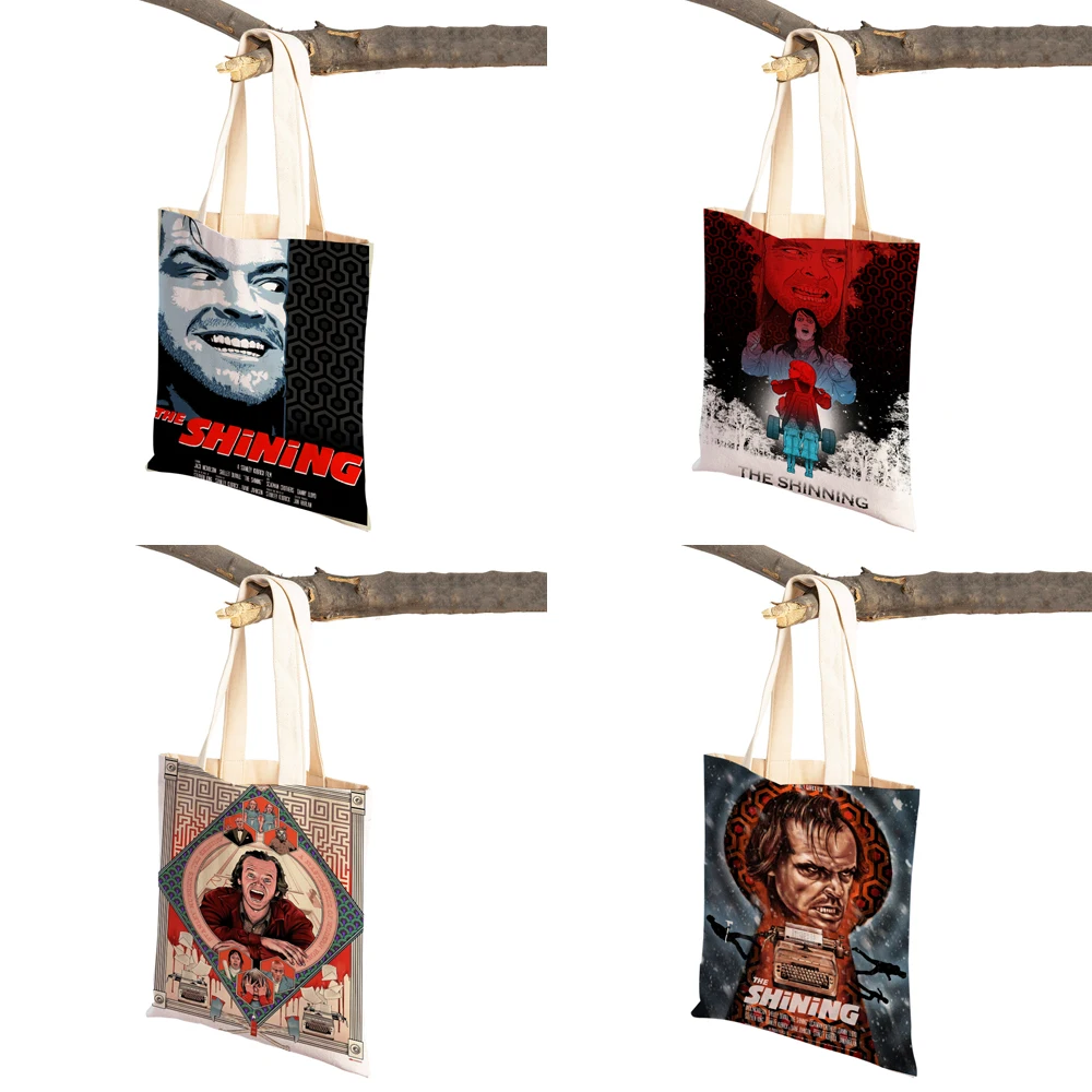 Bolso de compras de lona para mujer, bolsa de mano de viaje de dibujos animados, plegable, reutilizable, película de terror, The Shining Lady,