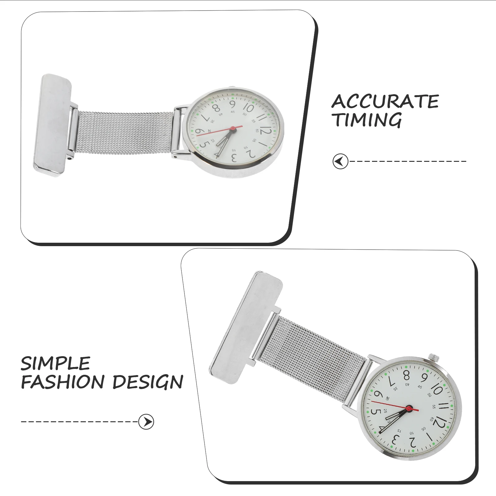 

Nurse Watch Doctors Chest Metal Silver Stainless Simple Design Clip on Pendant Accurate Watches for Nurses Lapel Pin Brooch