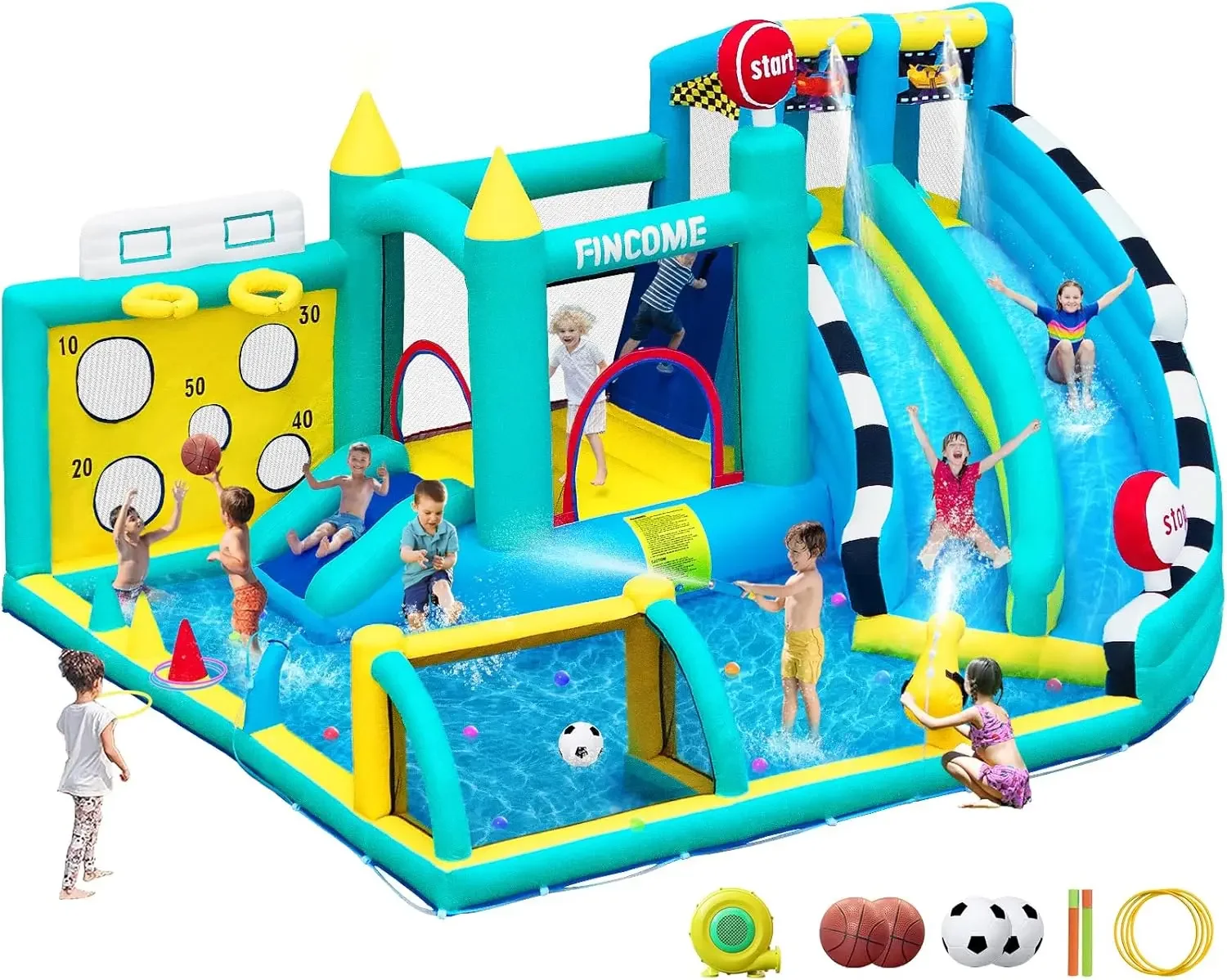 Bounce House with Double Water Slides and Air Blower, Extra Large Bounce Castle for Kids, Pool, Jumping, Climbing, Ba