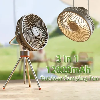 Yeni 12000mAh kamp Fan şarj edilebilir Tripod Fan taşınabilir sirkülatör kablosuz tavan elektrikli Fan ile taşınabilir şarj cihazı ledi aydınlatma