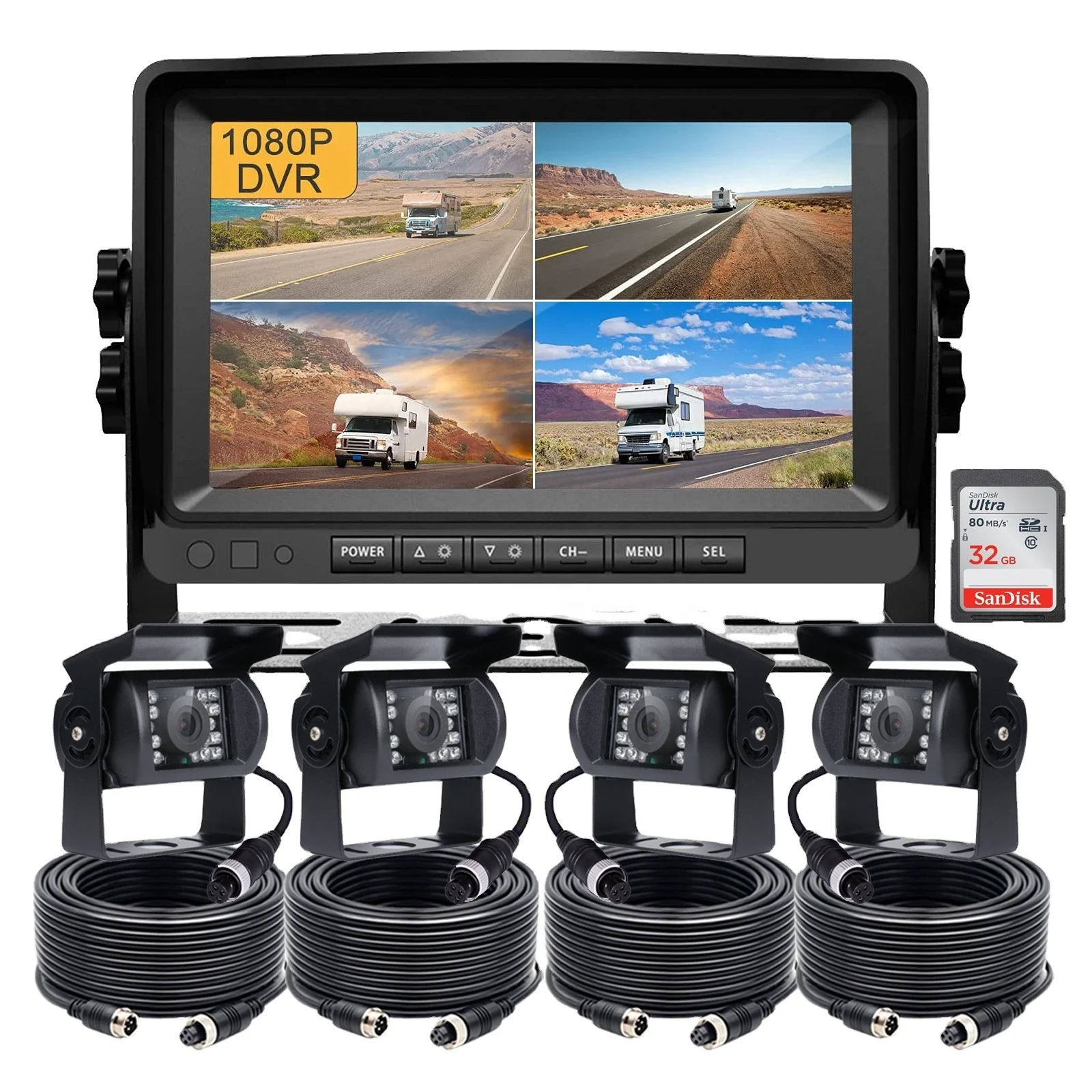 IPoster Hot-selling 7in Quad Split IPS AHD with  Loop Recording and 4X1080P CCD Truck Cameras Kit