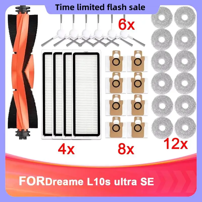 

A40T для Dreame L10s Ultra SE, запасные части для робота-пылесоса, резиновые основные боковые щетки, тряпки для швабры, фильтры HEPA, аксессуары для мешков для пыли