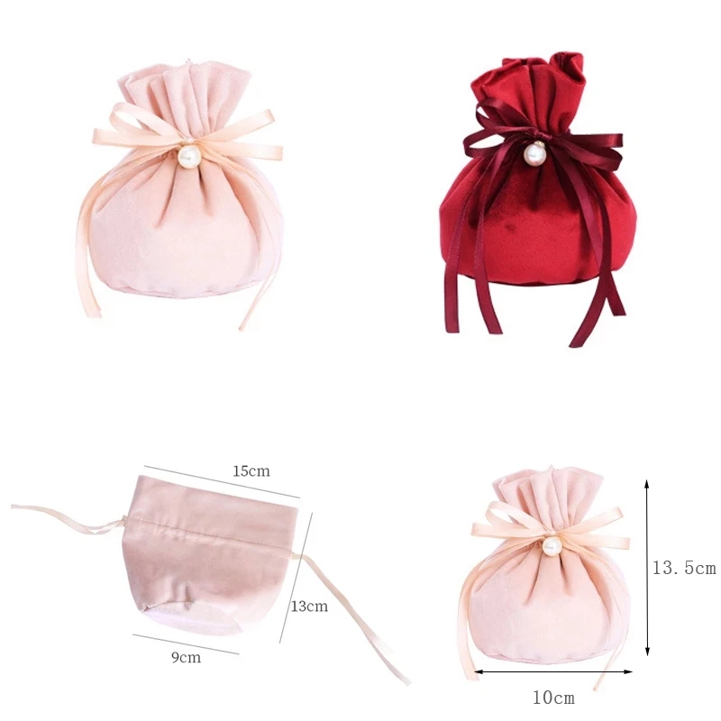 5/10pc Velvet Yarn Wedding Candy Gift Bags with Pearl Europe Chocolate Package Bag Wedding Christmas Velvet Drawstring Candy Bag