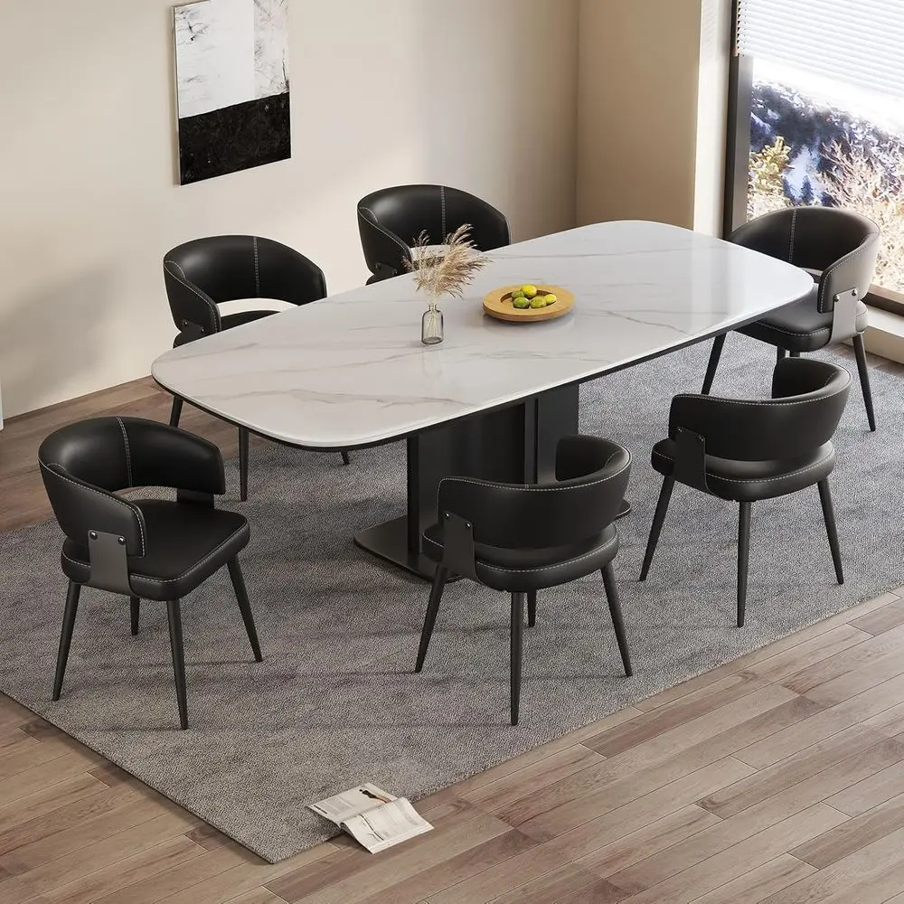 

Upholstered Leatherette Dining Chairs Set of 6, Curved Back Kitchen Side Chairs, Easy Assembly, Suitable for Dining Room and Res