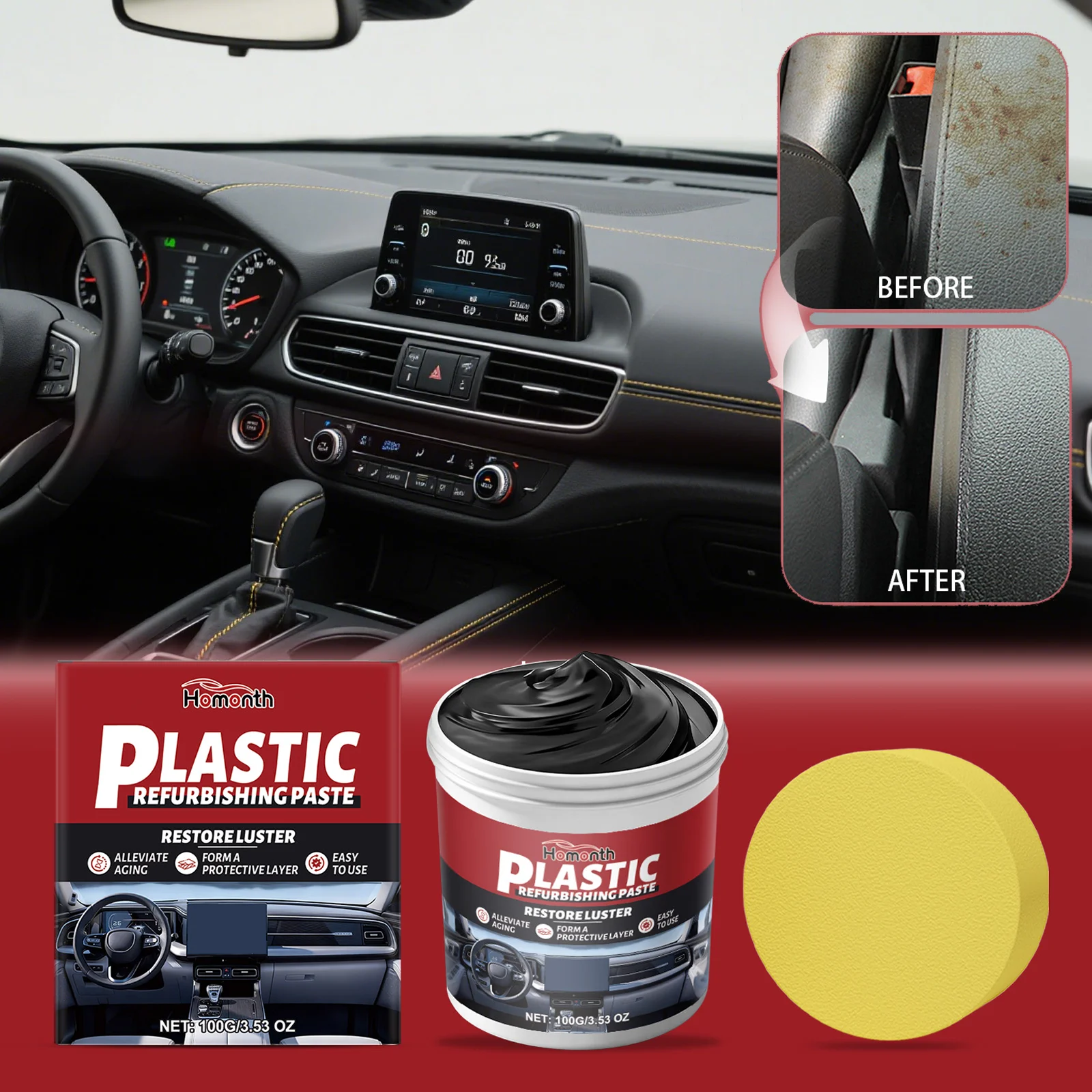Pasta revitalizante de plástico para Interior de coche, limpiador suave pero eficaz, restaura la textura del Color Original al tablero envejecido, no abrasivo