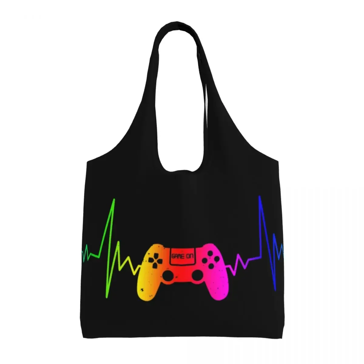 

Custom Funny Video Game Controller Heartbeat Shopping Tote Bags Reusable Gamer Gaming Canvas Groceries Shopper Shoulder Bag