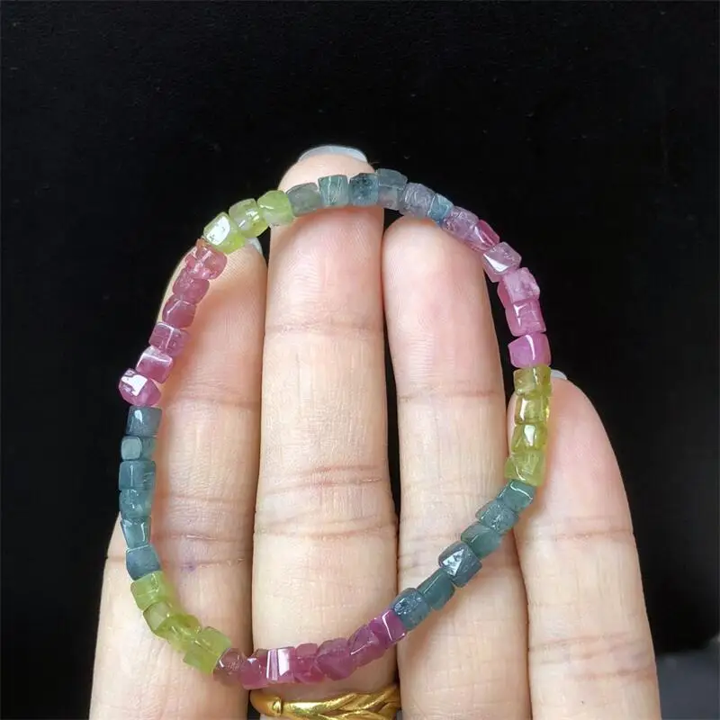 

4MM Natural Tourmaline Freeform Bead Bracelet Handmade Stretch Rope Luxury Jewelry Energy Healing Gift 1PCS