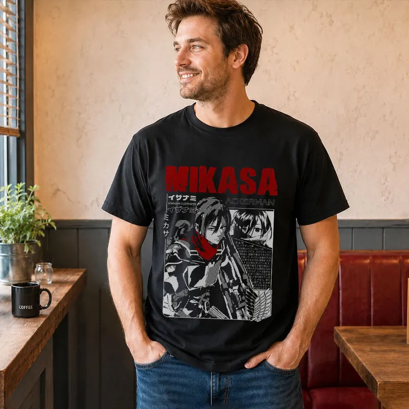 Mikasa Ackerman Attack on Titan Anime T Shirt, 0809 Manga Casual Streetwear, Unisex Short Sleeve Graphic Tee for Fans
