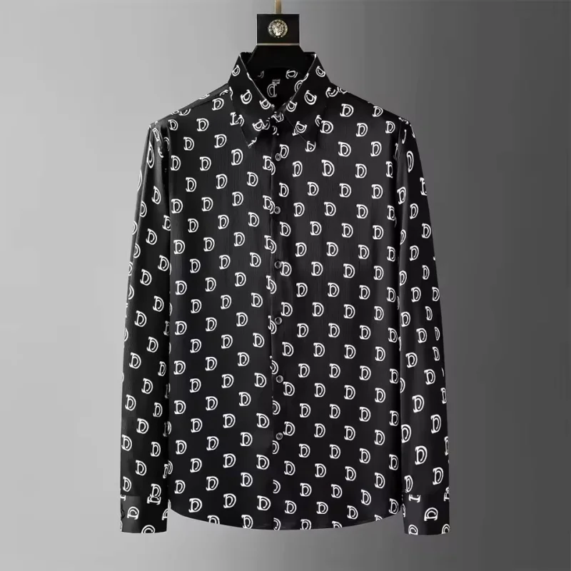 Long-sleeved shirt, popular diamond patterned shirt for spring and summer, men's casual fitted shirt with exquisite design for s