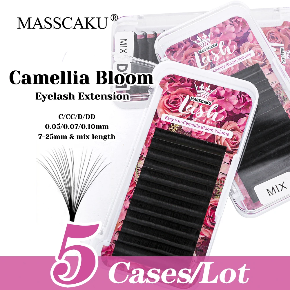 

MASSCAKU 12 Lines 5cases/lot C/CC/D/D/DD Curl Camellia Blooming Eyelashes Premium Velvet Fiber Auto Fanning Eyelash in Stock