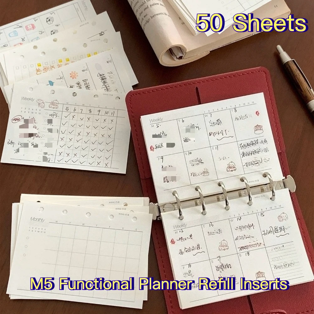 50 Sheets M5 Planner Refill Inserts 5 Ring Binder Notebook Weekly Monthly To Do List Time Management Journal Inner Pages