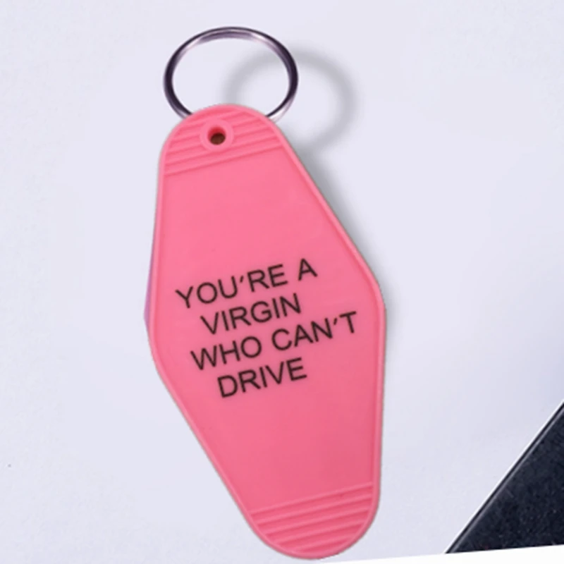 A VIRGIN WHO CAN\'T DRIVE Hotel Motel Cafe Room Film KeyChain Keyring Tag Key Chains TV Show Office Fans Funny Custom Logo