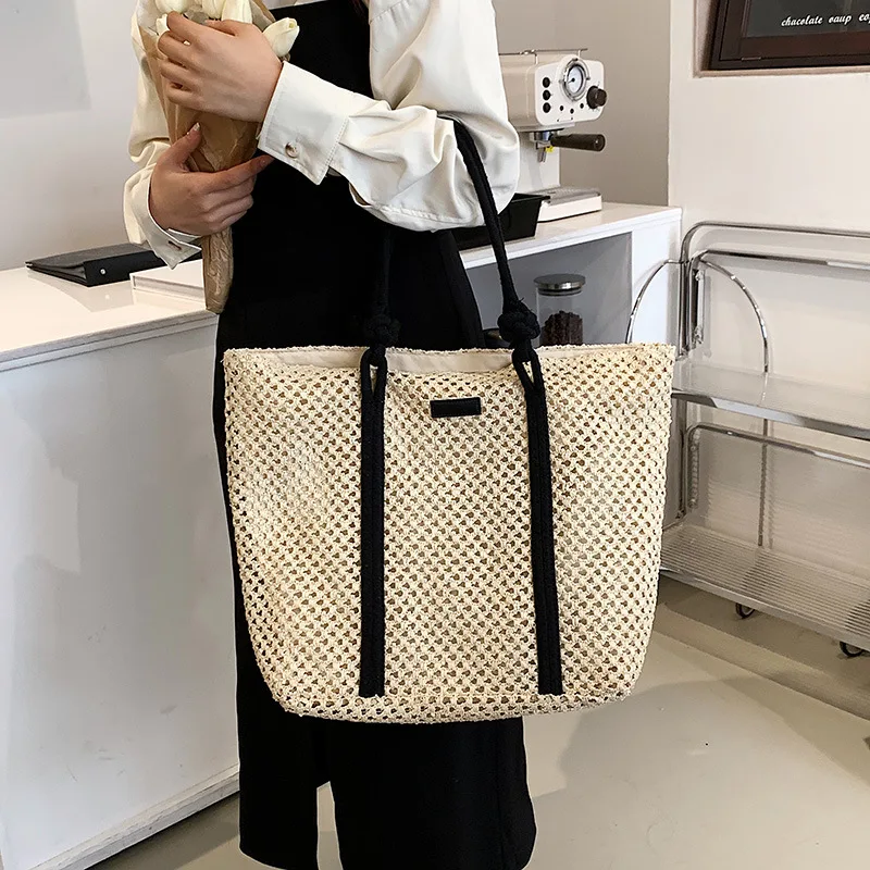 Elegante Damen Stroh gewebte Handtasche Frauen Urlaub Strandtasche Casual Shopper Tote Top-Griff Taschen Mode Unterarm Umhängetaschen – Detail 9