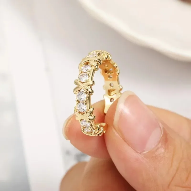 

Huaya X Cross Opening Women's Rings Bright Zirconia Light Luxury Party Ring New Fashion Tide Personality Accessories