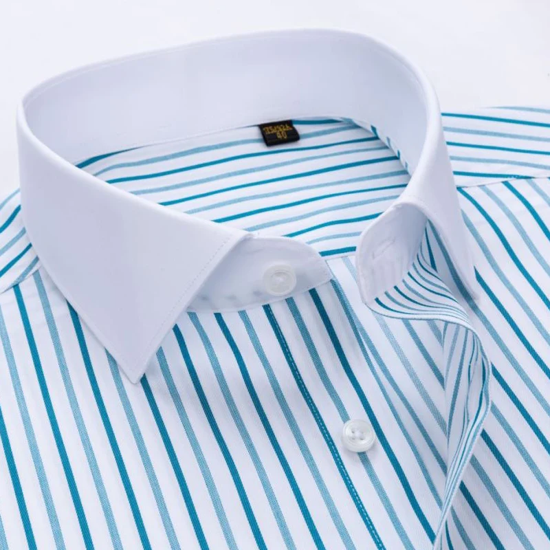 100S DP Material High-end Luxury Striped Men's Pure Cotton  Slim Fit Heterochromatic Collar Wrinkle Resistant Long Dress Shirts