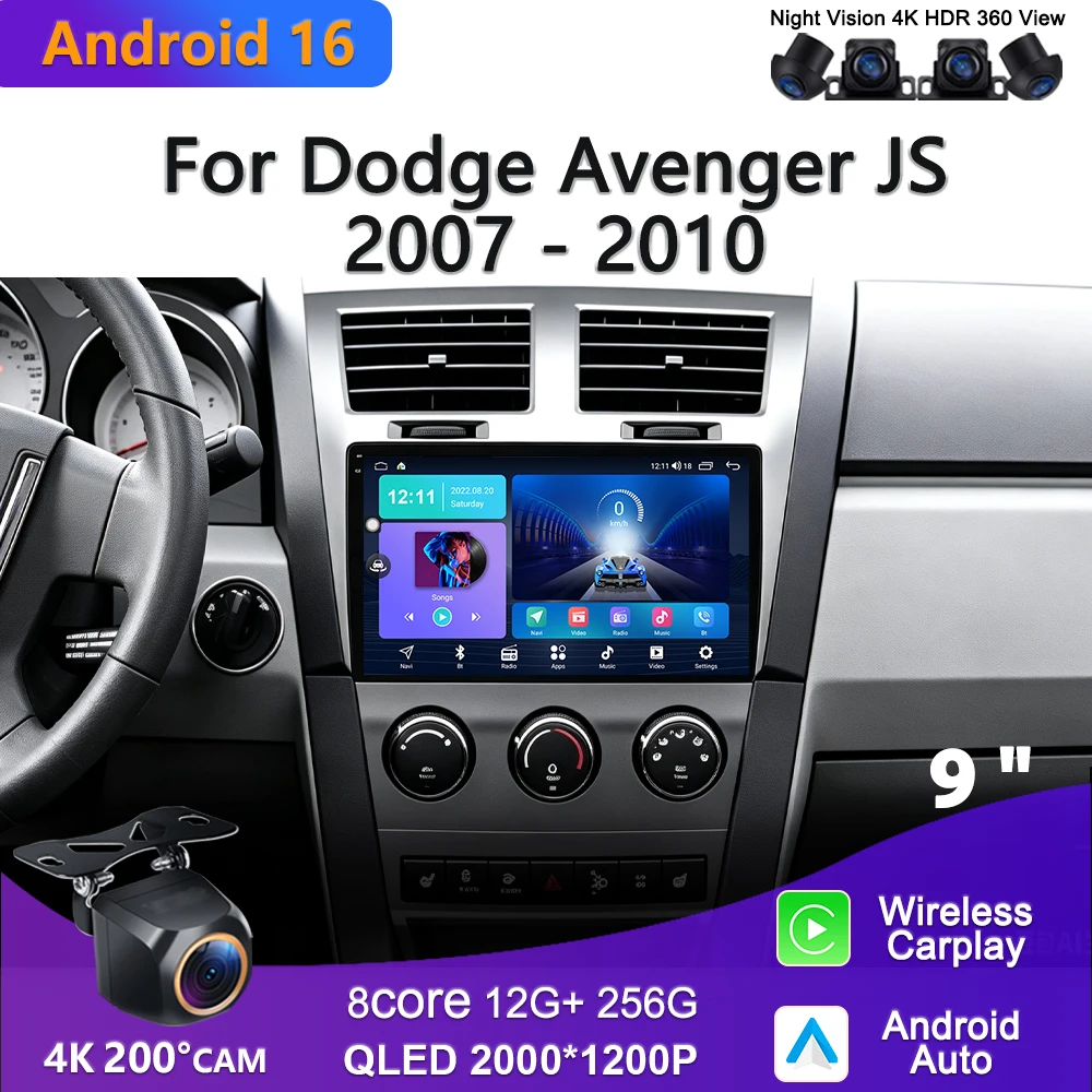 Plug and Play For Dodge Avenger JS 2007 2008 - 2010 High-performance CPU GPS Navigation Android 16 Car Stereo Head Unit HDR BT