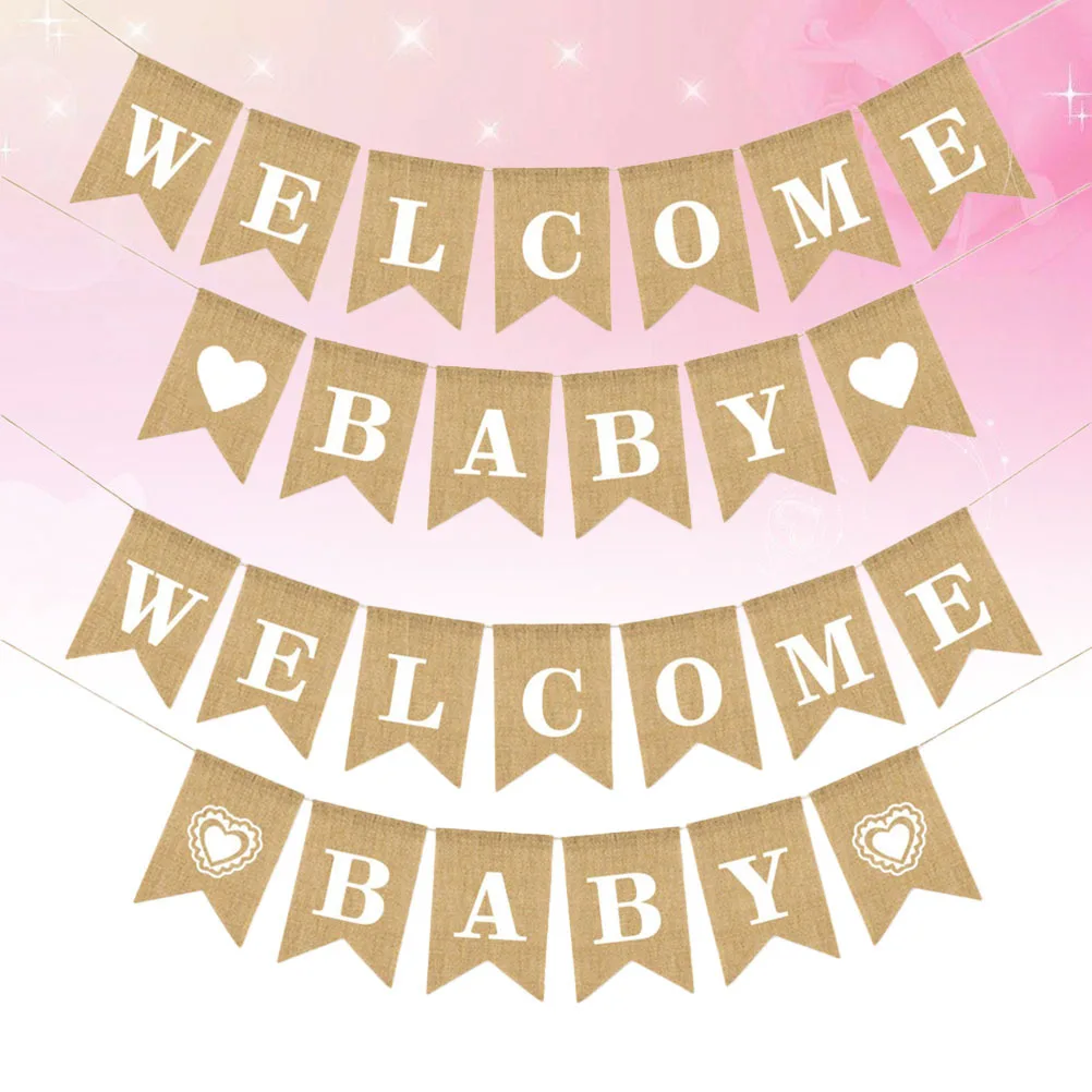 

2Set Welcome Baby Bunting Burlap Banner 2.8m Pull Flag for Baby Birthday Party Decoration Hanging Outdoor Indoor Bunting