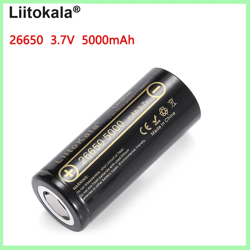 LiitoKala 26650 5000mah Li-ion Rechargeable Battery Lii-50A 3.7v 26650-50A battery  for flashligh Electric vehicle Tricycle