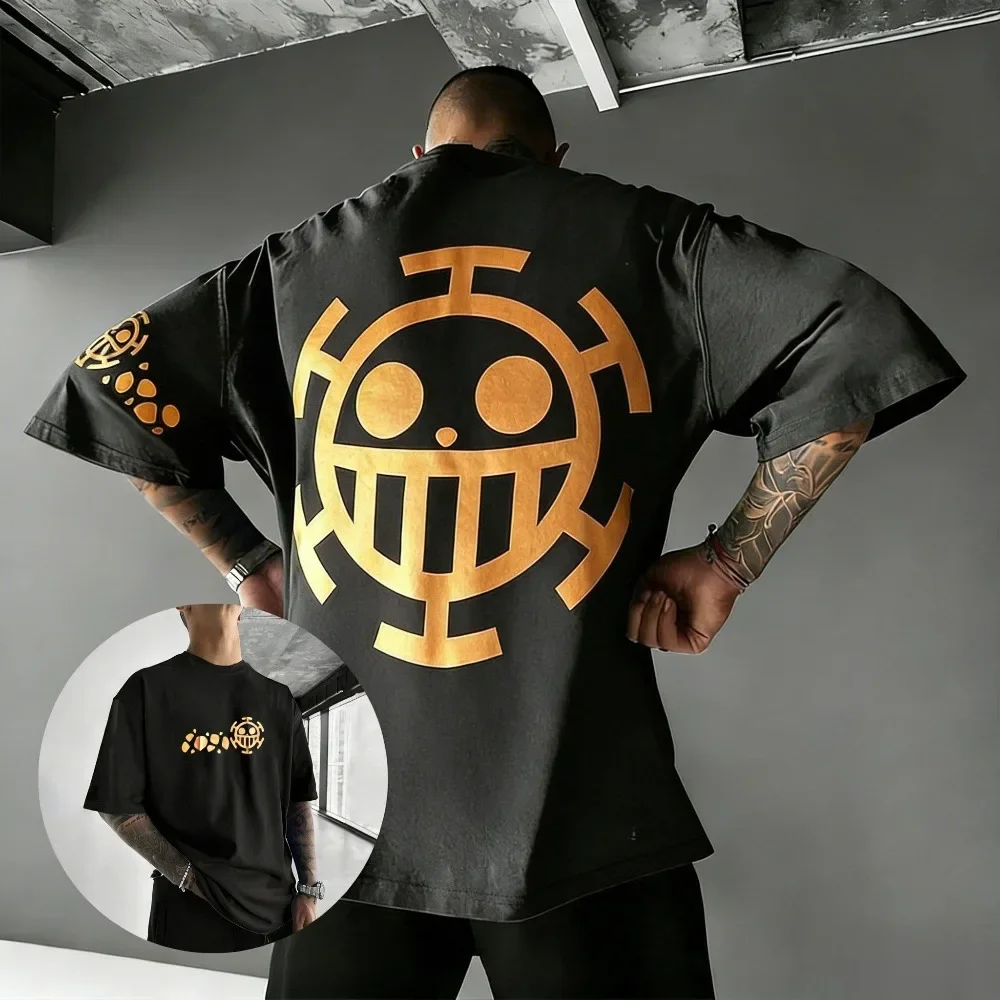 Unisex Cotton T-shirt ONE PIECE Trafalgar D. Water Law 2026 Summer Harajuku Anime Printed Large Loose Parent Child Short Sleeve