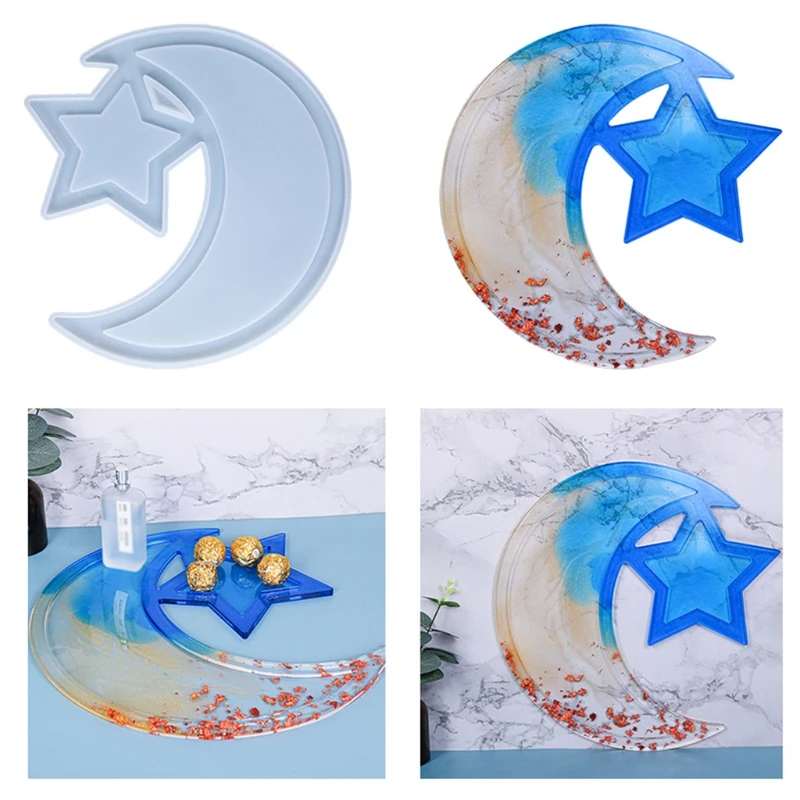 Ramadan Dessert Tray Epoxy Resin Mold Moon Star Ramadan Serving Plate Silicone Mould DIY Crafts Islam Muslim Pastry Display Y08E