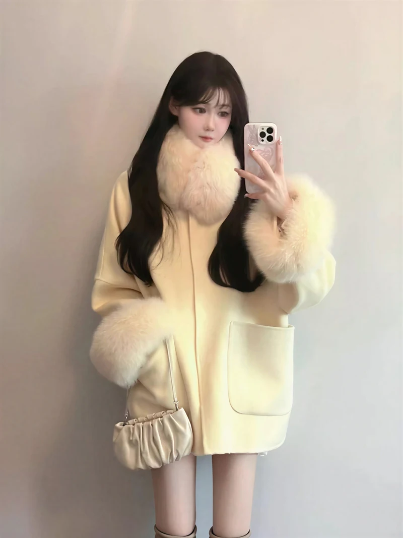 Abrigos de mezcla de lana para mujer, abrigo de lana naranja de otoño, franela minimalista, ajustado a la cintura, plegable, para banquete, universidad, ocio, moderno Ins