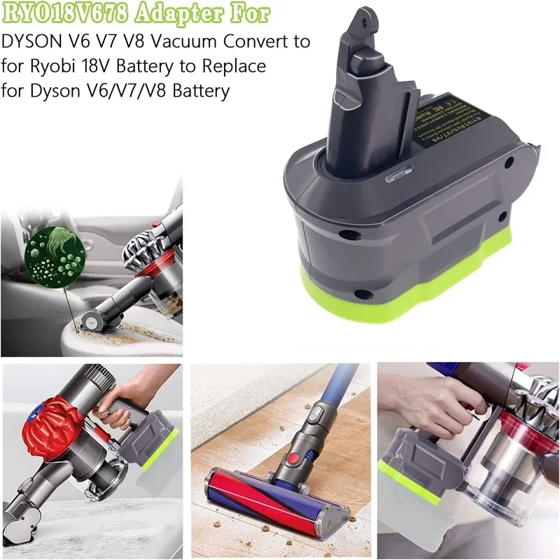 Adaptador de repuesto de batería para aspiradora de mano, 3 en 1, para Ryobi 18V, compatible con Dyson V6, V7, V8