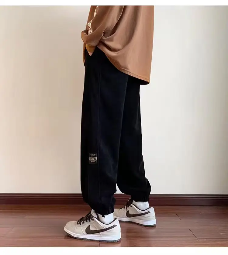 New Model Men Corduroy Wide Leg Trousers Elastic Drawstring Waist Loose Straight Casual Pants Fashion Streetwear Baggy Sweatpant