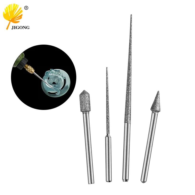 Aste di molatura con gambo da 3MM Mini trapano testa di molatura diamantata fresa per incisione ad ago intaglio lucidatura punta da trapano in pietra di giada di vetro